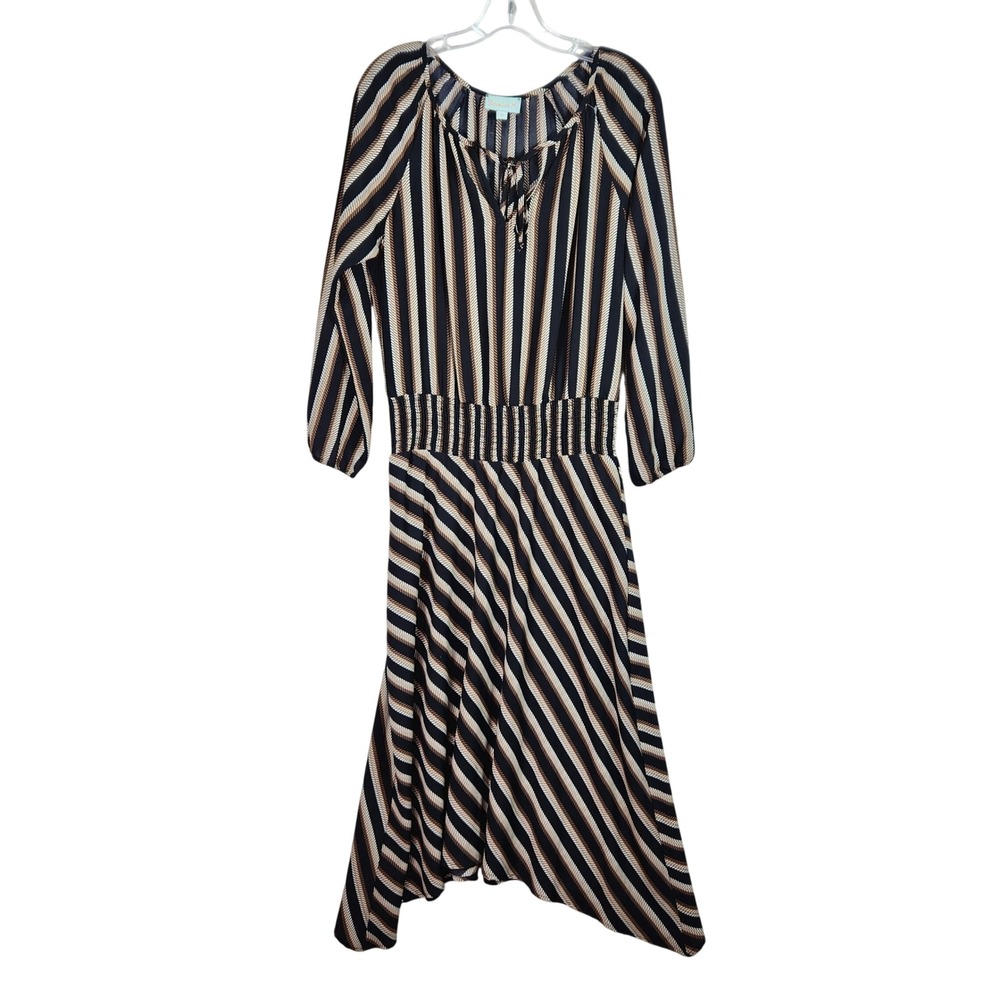 Veronica M Striped Midi Dress Womens Medium Multi-Color Smocked Waist Boho Y2K‎